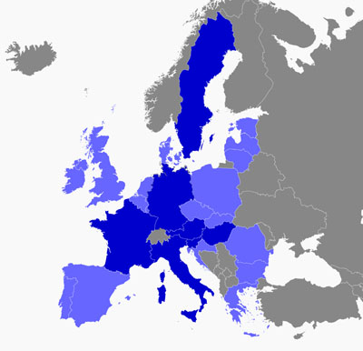 Map of Europe, the EU and the countries participating in this project